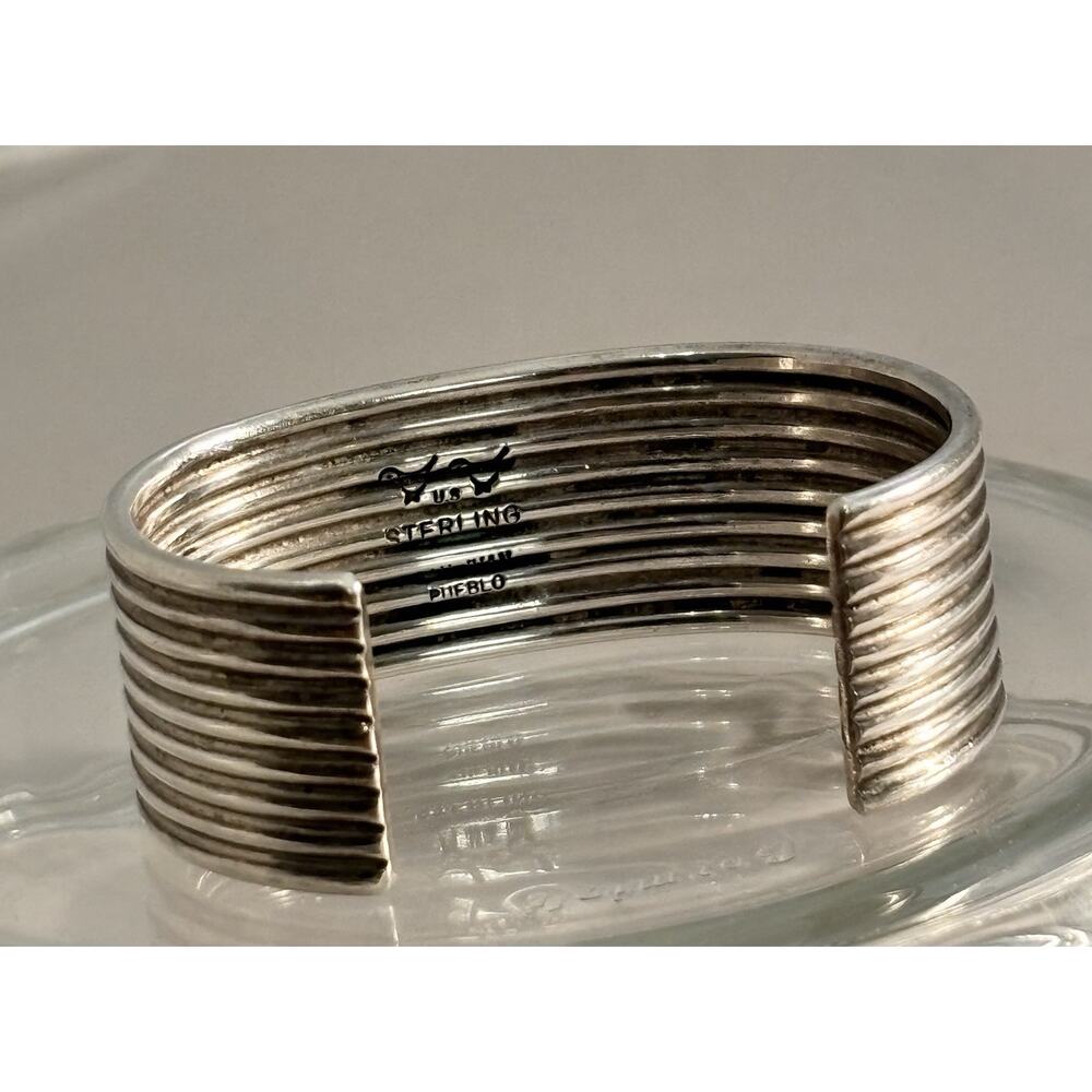 Vintage Mike Bird Romero Sterling 9 Row CUFF BRACELET Ohkay Owingeh Pueblo/Tewa - Picture 9 of 10